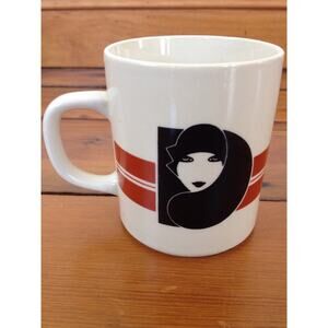 Vintage 70s Marco Polo Fine China White Ceramic Letter D Art Deco Coffee Mug